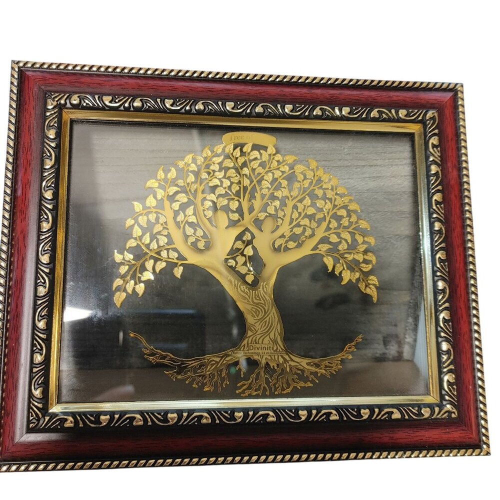 Diviniti 24K GP Tree of Life Framed Art Intricate Red Gold Border 3D Design